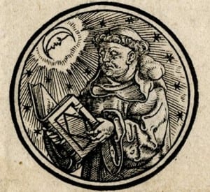 Image: Roundel woodcut illustration of Robert Grosseteste, from a broadside depicting famous astronomers printed in Zurich in the sixteenth century.