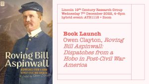 Poster for book launch featuring the front cover of 'Roving Bill Aspinwall'